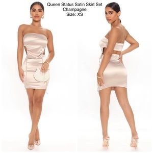 Champagne Color 2-Piece Faux Satin Skirt Set